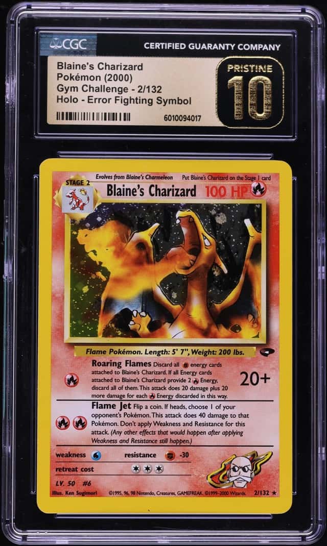 2000 Pokemon Gym Challenge Fighting Symbol Error Holo Blaine's Charizard #2 CGC 10 PRISTINE