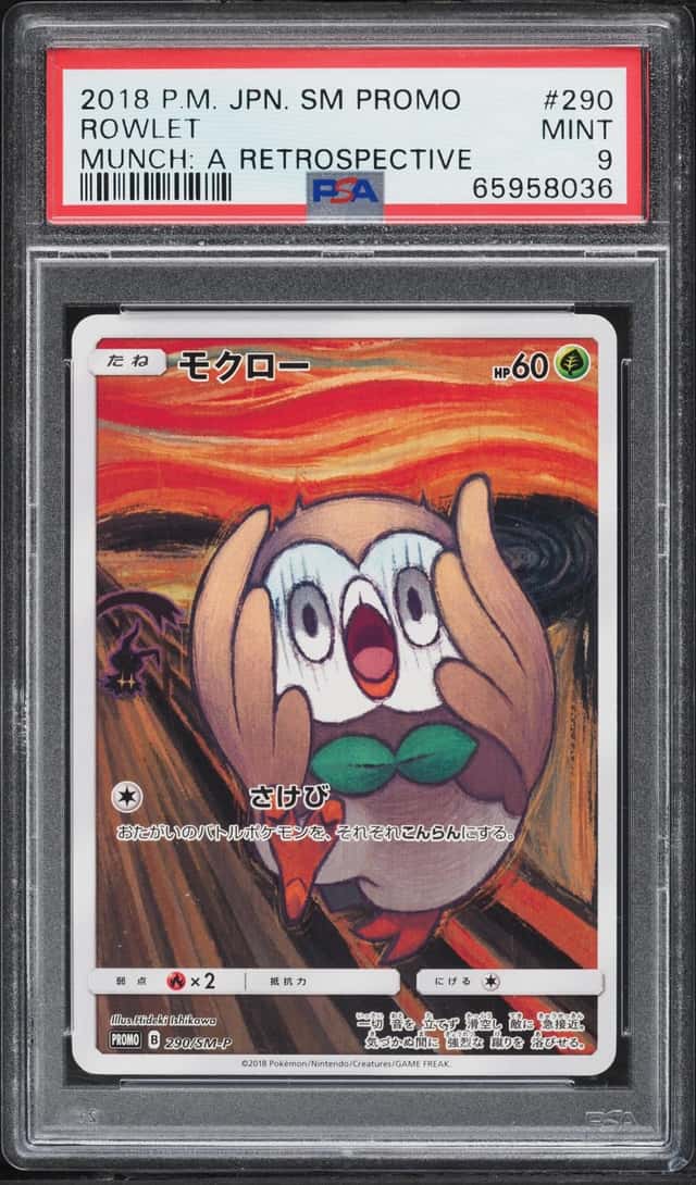2018 Pokemon Japanese Sun & Moon Promo Munch A Retrospective Scream Full Art Rowlet #290 PSA 9