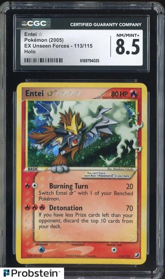 2005 Pokemon Ex Unseen Forces #113 Entei Gold Star Holo R CGC 8.5 NM-MT+