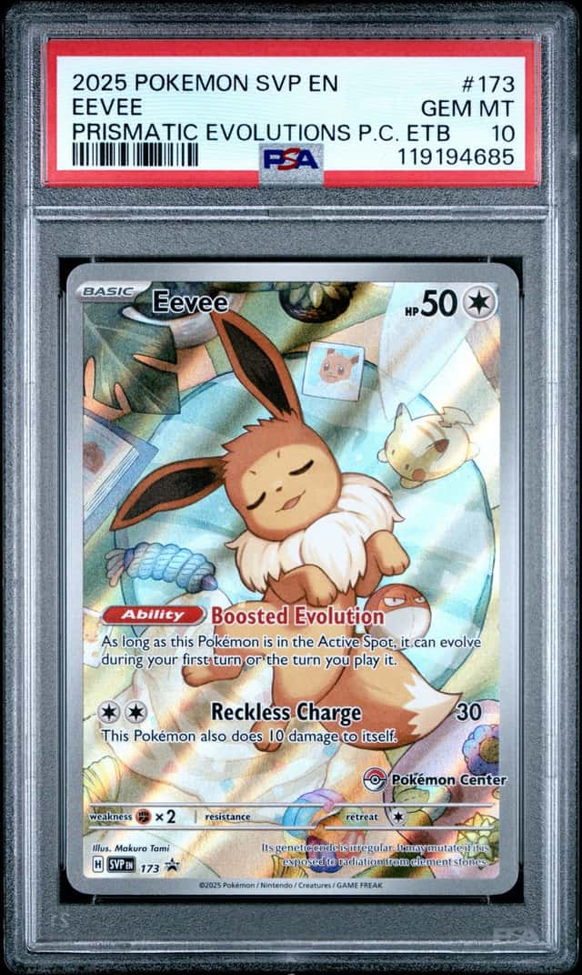 Pokemon 2025 Prismatic Evolutions Pokemon Center PC ETB Promo Eevee #173 PSA 10