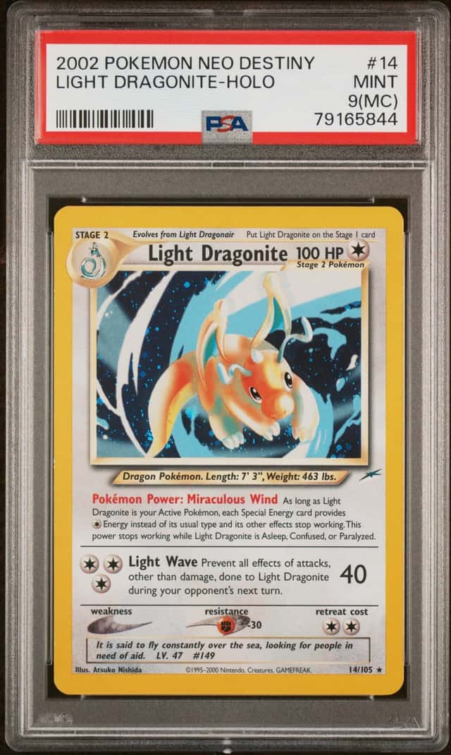 (POP 1) (MC) 2002 POKEMON NEO DESTINY LIGHT DRAGONITE-HOLO #14 PSA 9(ERROR CARD)