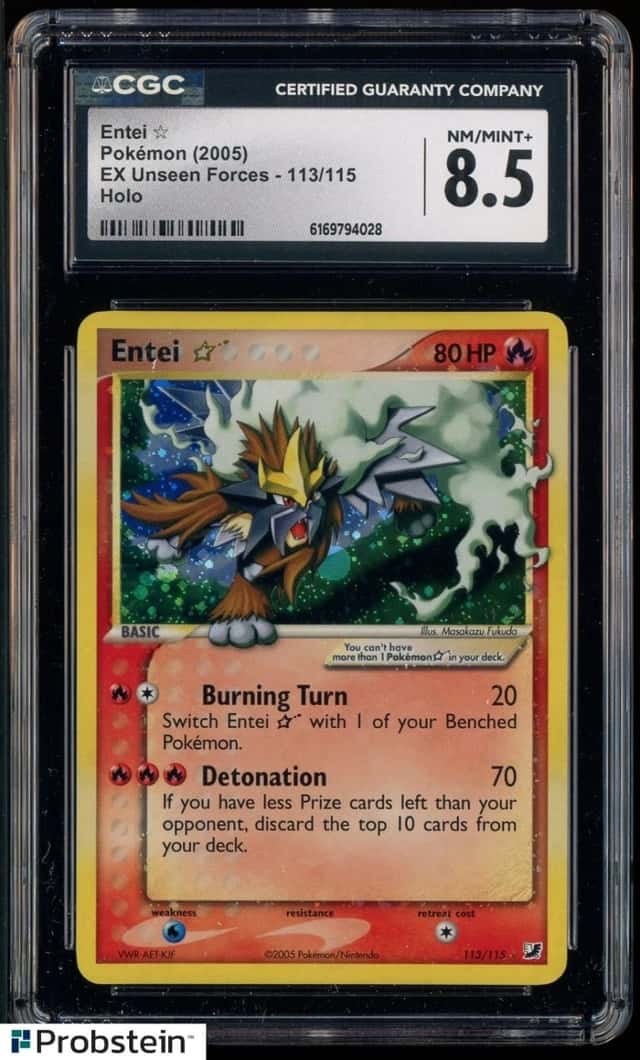 2005 Pokemon Ex Unseen Forces #113 Entei Gold Star Holo R CGC 8.5 NM-MT+