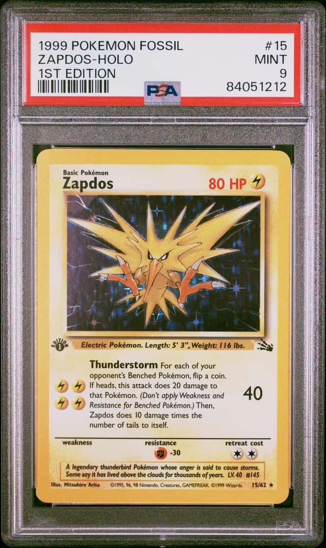 1999 Pokemon Fossil 1st Edition #15 Zapdos Holo PSA 9 MINT