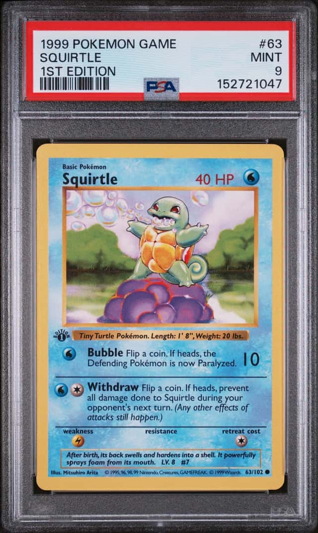 1999 POKEMON BASE SET 1ST EDITION #63 SQUIRTLE PSA 9