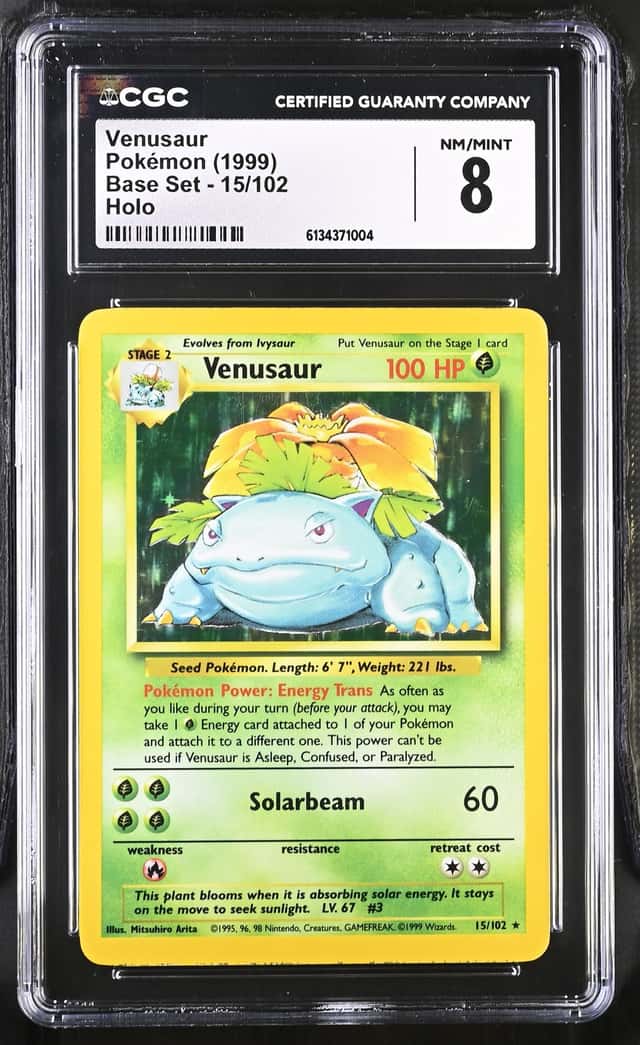 Pokemon Venusaur 15/102 CGC 8 Base Set Unlimited Holo Rare Card Graded