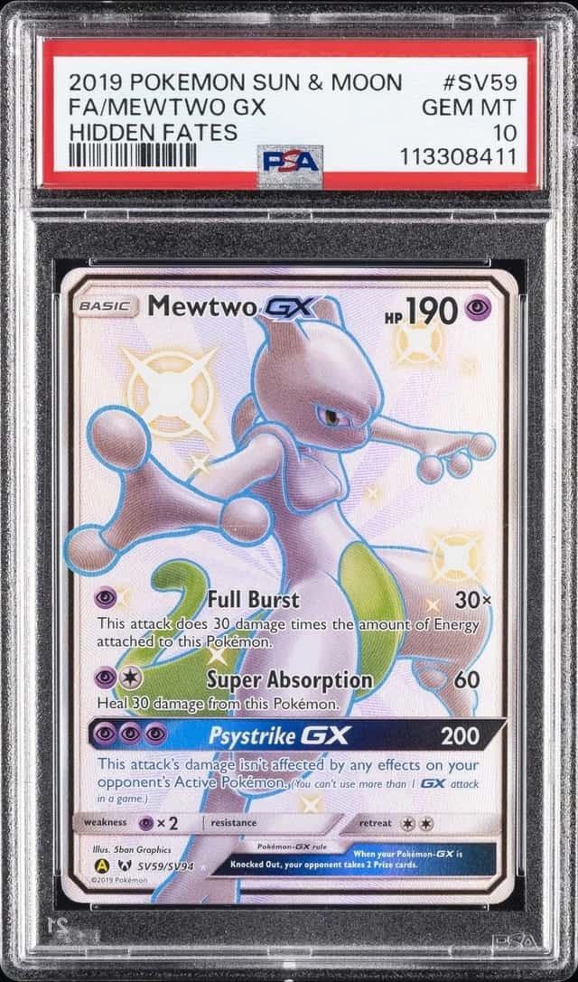 2019 POKEMON SUN & MOON HIDDEN FATES #SV59 FULL ART/MEWTWO GX PSA 10