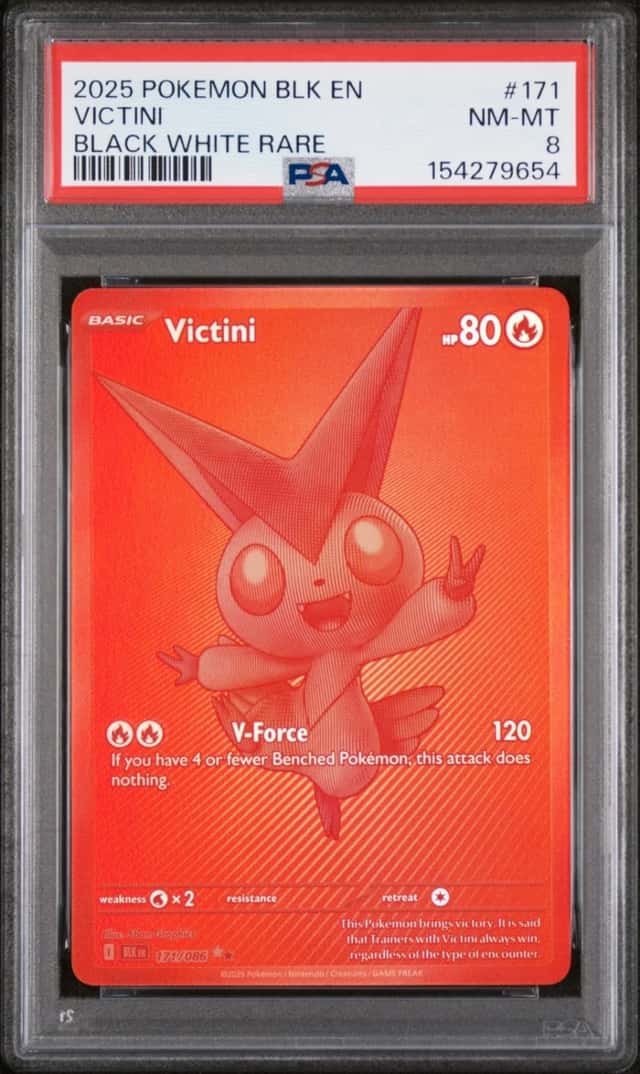 2025 POKEMON BLK EN-BLACK BOLT BLACK WHITE RARE #171 VICTINI PSA 8