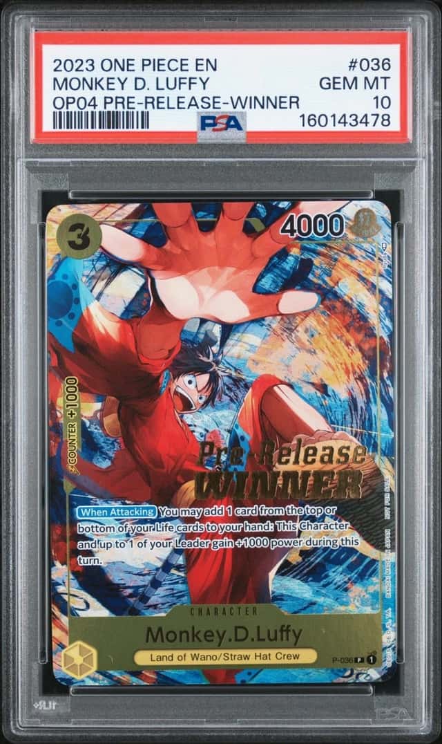One Piece Monkey D. Luffy Promo 036 Kingdoms/Intrigue Pre-Release-Winner PSA 10