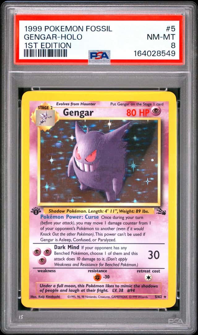 1999 POKEMON FOSSIL 1ST EDITION #5 GENGAR-HOLO PSA 8