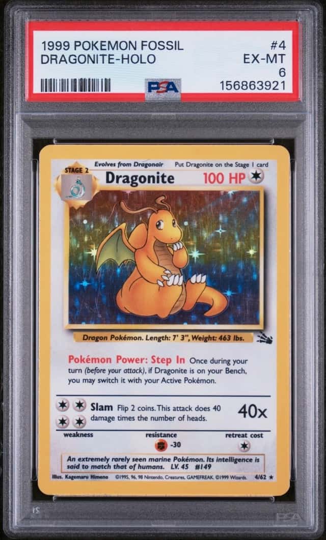 1999 POKEMON FOSSIL #4 DRAGONITE-HOLO PSA 6