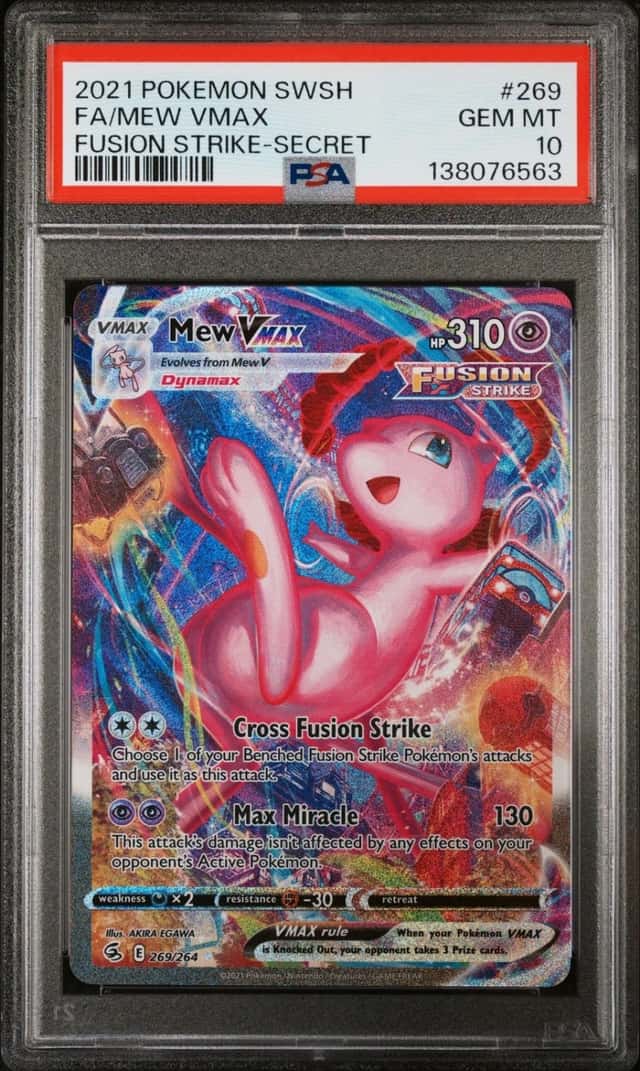 2021 POKEMON SWORD & SHIELD FUSION STRIKE SECRET #269 FULL ART/MEW VMAX PSA 10