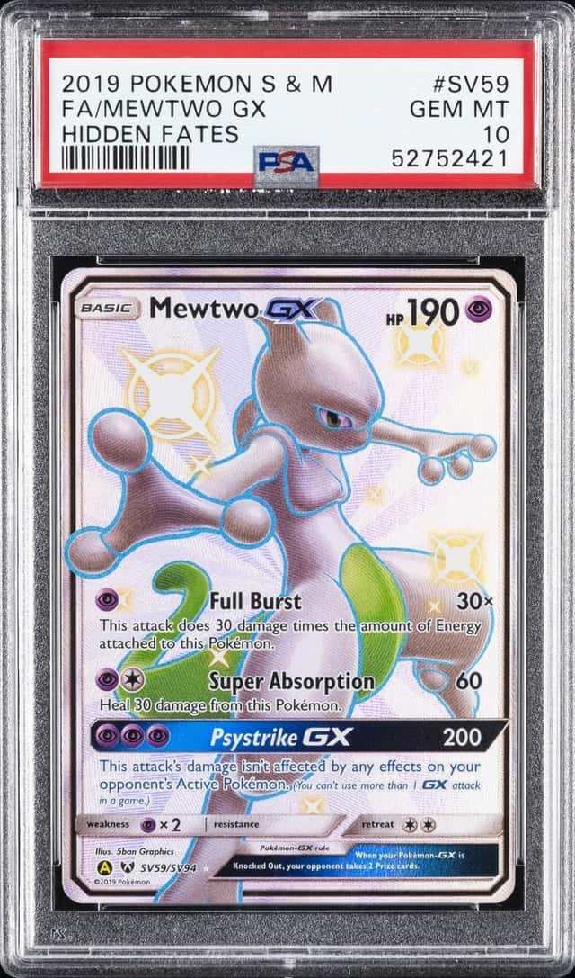 2019 POKEMON SUN & MOON HIDDEN FATES #SV59 FULL ART/MEWTWO GX PSA 10