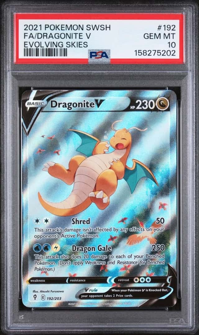 2021 POKEMON SWORD & SHIELD EVOLVING SKIES #192 FULL ART/DRAGONITE V PSA 10