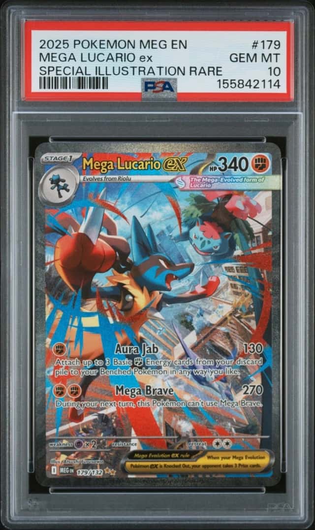 2025 POKEMON MEG EN-SPECIAL ILLUSTRATION RARE #179 MEGA LUCARIO EX PSA 10