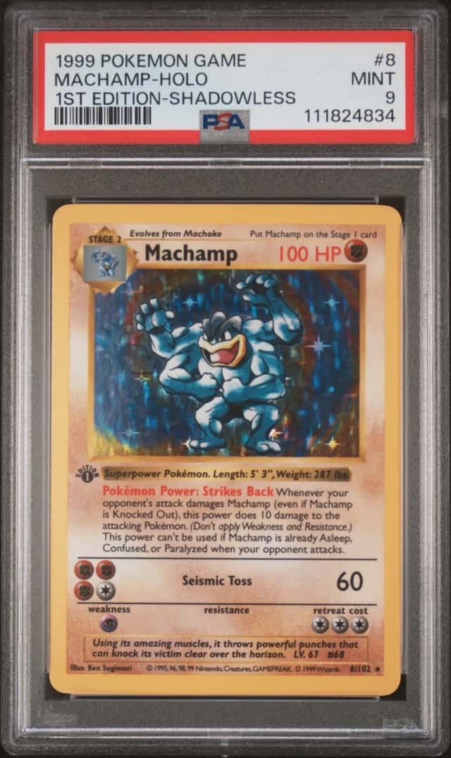 Pokemon Machamp Holo 8/102 1st Edition Base Set Shadowless PSA 9 Mint