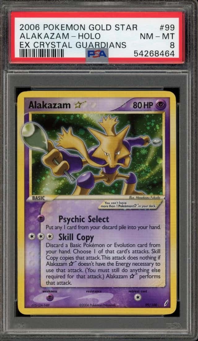 Pokemon Alakazam Gold Star Holo EX Crystal Guardians 99/100 PSA 8