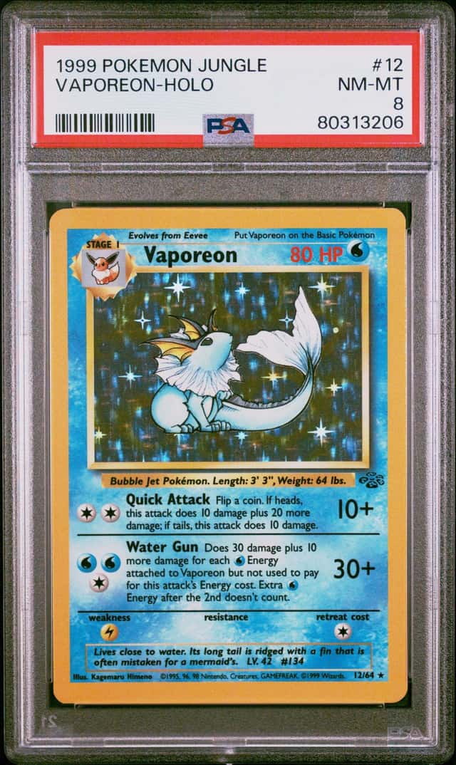 Pokemon Vaporeon Holo Jungle Unlimited 12/64 PSA 8