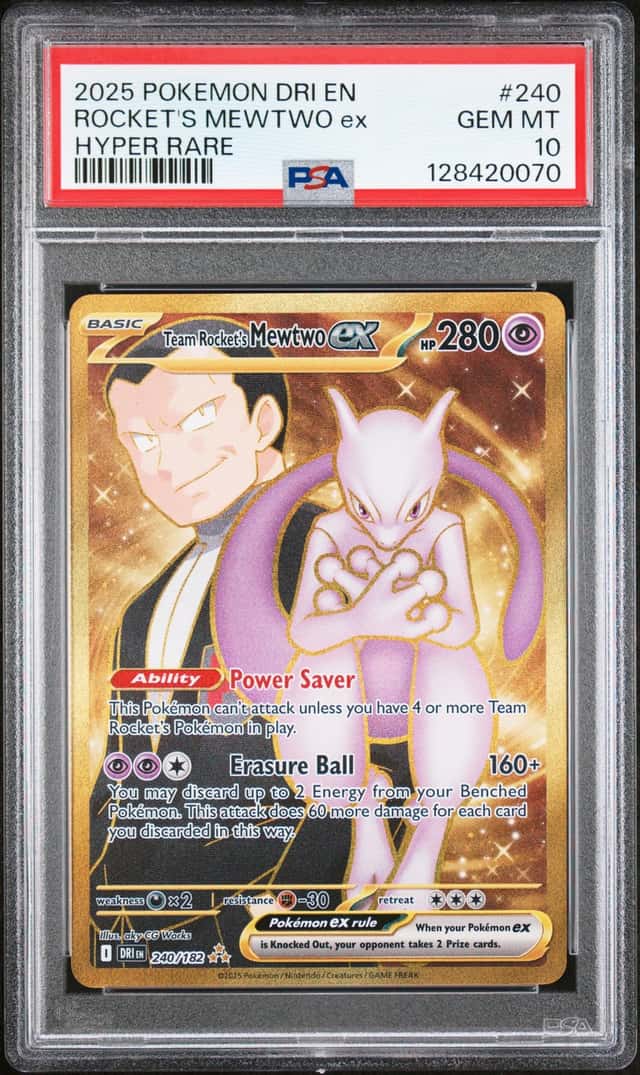 Pokemon TCG Team Rocket's Mewtwo ex 240/182 Destined Rivals Hyper Rare PSA 10