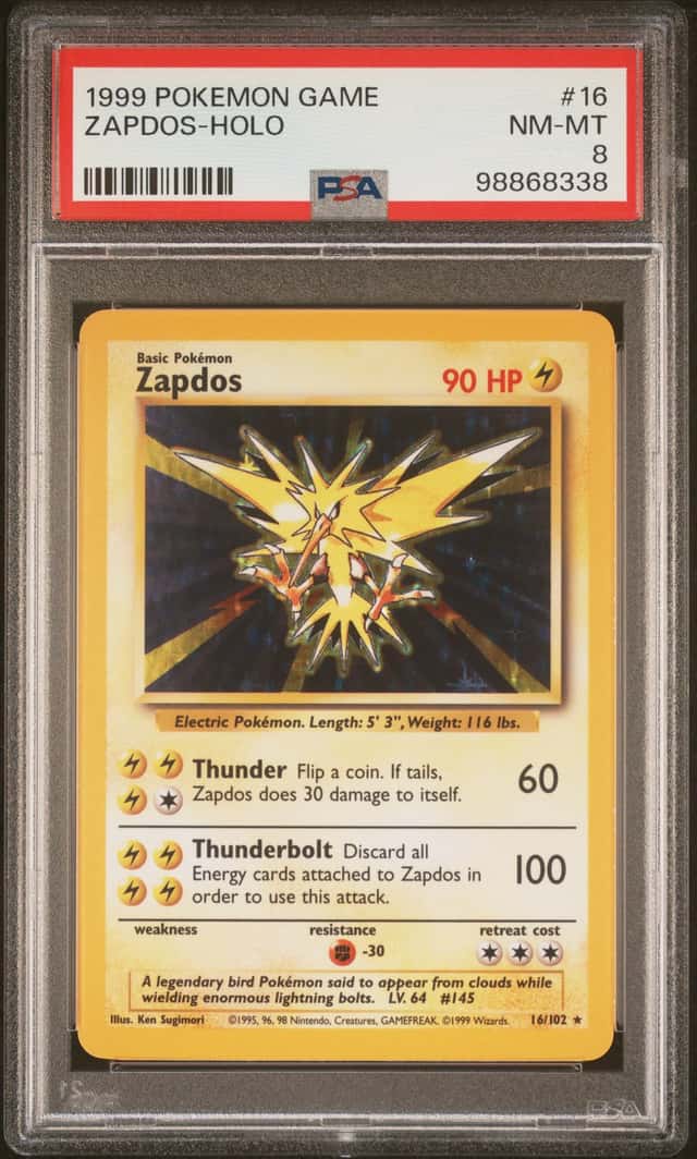 Zapdos Base set 1999 HOLO #16 / 102 PSA 8 English Pokemon TCG Perfect Centering