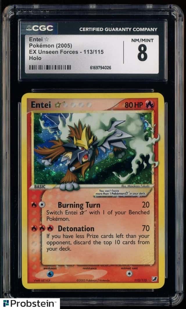 2005 Pokemon Ex Unseen Forces #113 Entei Gold Star Holo R CGC 8 NM-MT