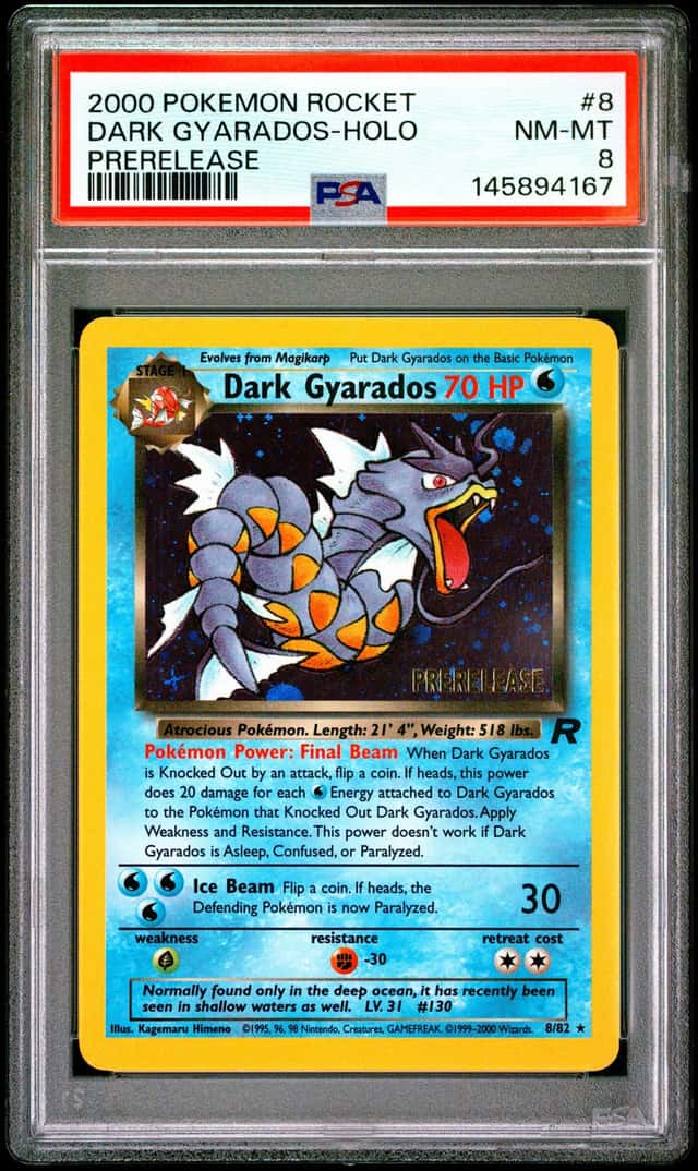 2000 Pokemon Team Rocket Gyarados Prerelease Holo PSA 8