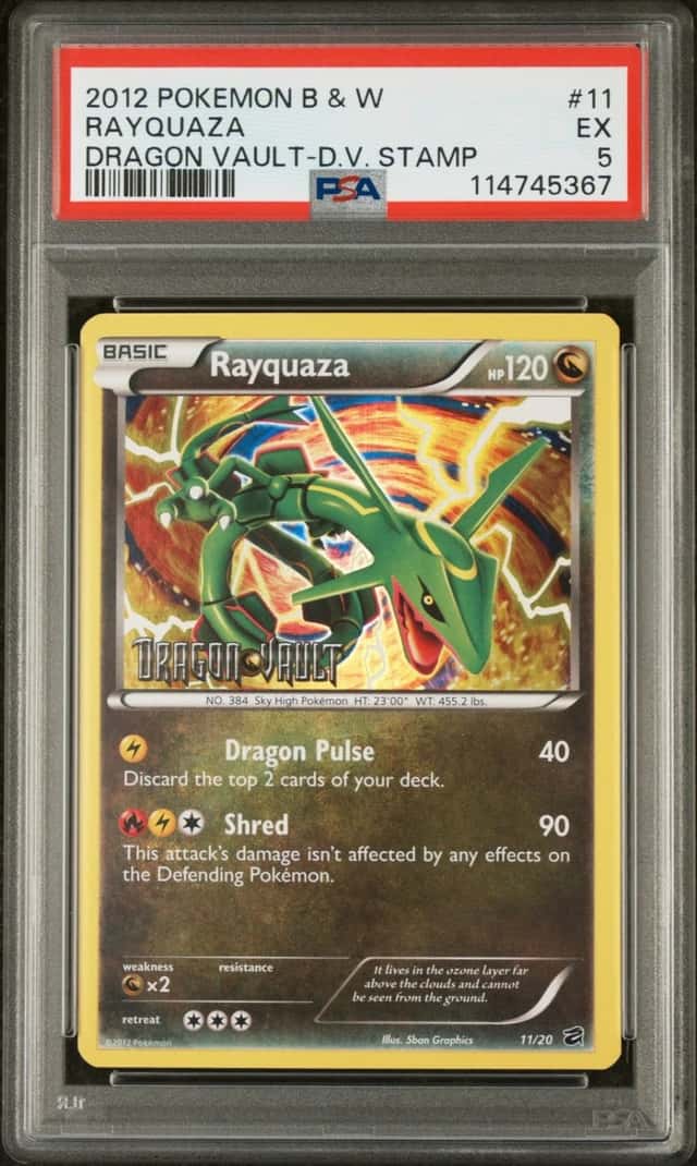2012 POKEMON BLACK & WHITE DRAGON VAULT DRAGON VAULT STAMP #11 RAYQUAZA PSA 5