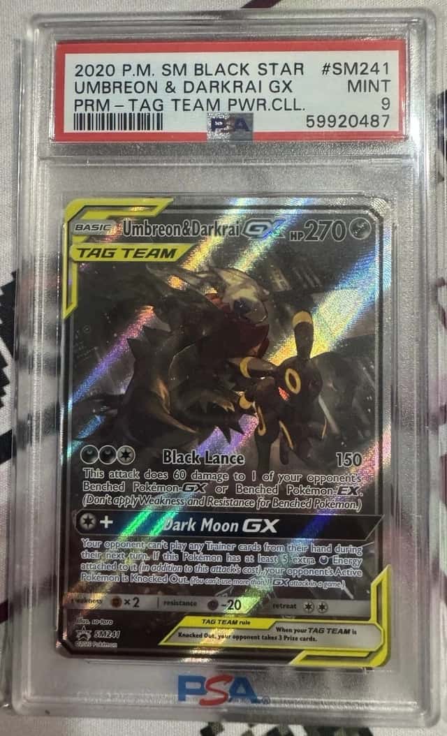 2020 Pokemon Umbreon Darkrai GX SM241 PSA 9 Tag Team Holo Black Star