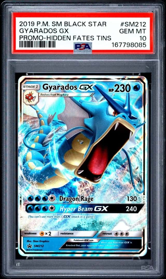 2019 POKEMON SM BLACK STAR PROMO HIDDEN FATES TINS #SM212 GYARADOS GX PSA 10