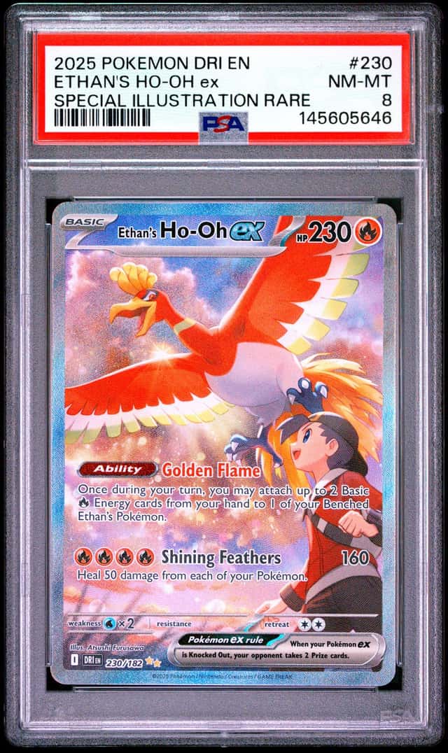 2025 POKEMON DRI EN-DESTINED RIVALS #230 ETHAN'S HO-OH EX PSA 8