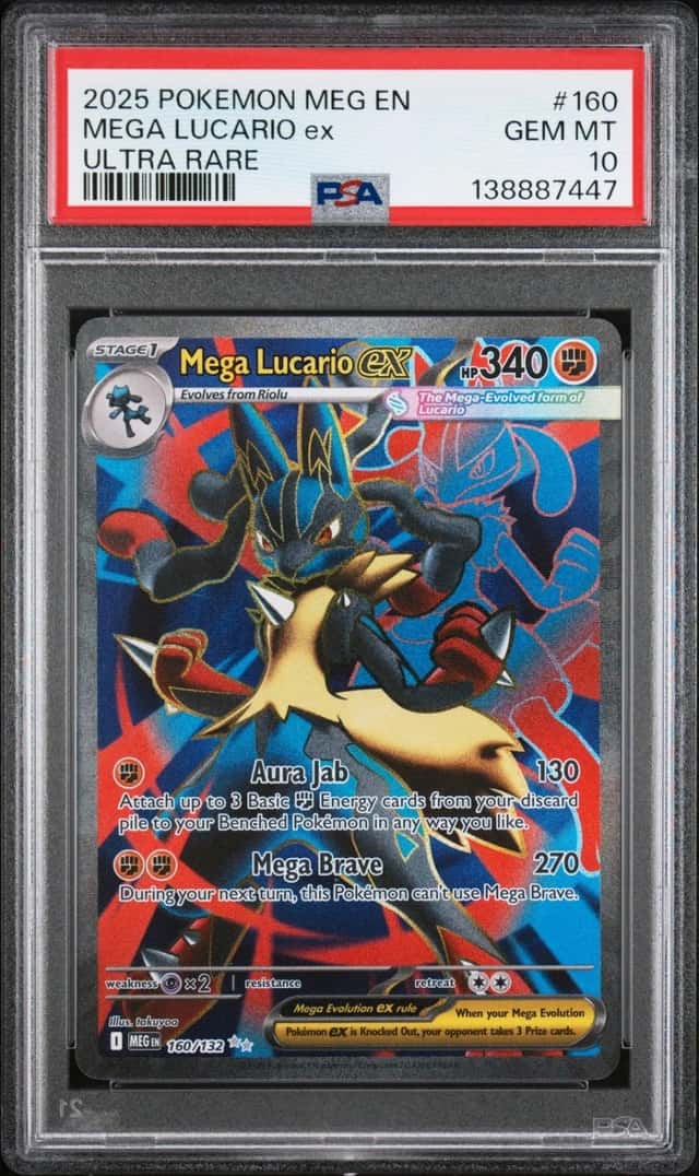 2025 POKEMON MEG EN-MEGA EVOLUTION ULTRA RARE #160 MEGA LUCARIO EX PSA 10