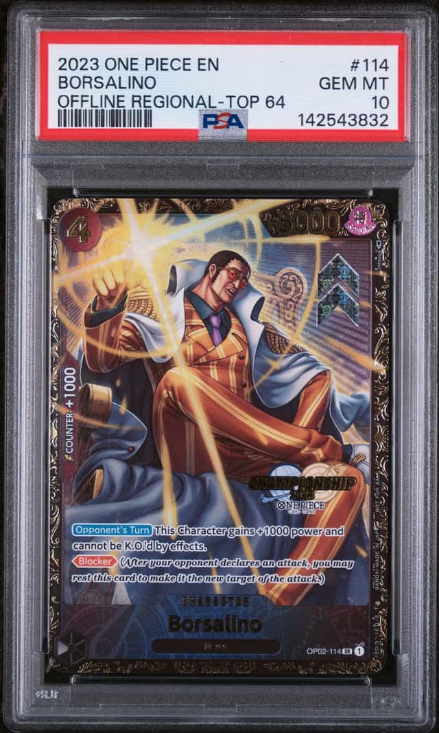 2023 One Piece Promo Offline Regional #114 Borsalino Top 64 PSA 10 GEM MINT