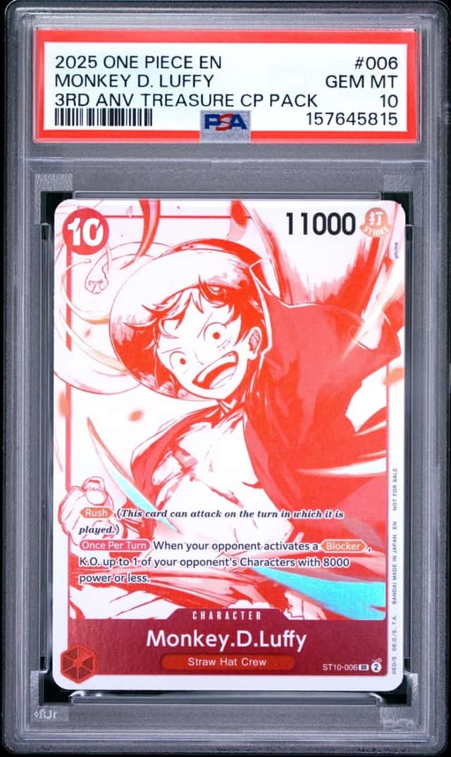 One Piece Monkey D. Luffy 3rd Anniversary! Treasure Campaign Pk. 006 PSA 10