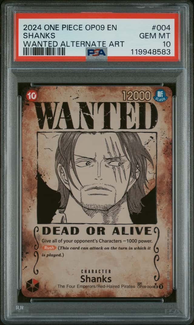 2024 ONE PIECE OP09-EMPERORS IN THE NEW WORLD WANTED ALTERNATE ART SHANKS PSA 10