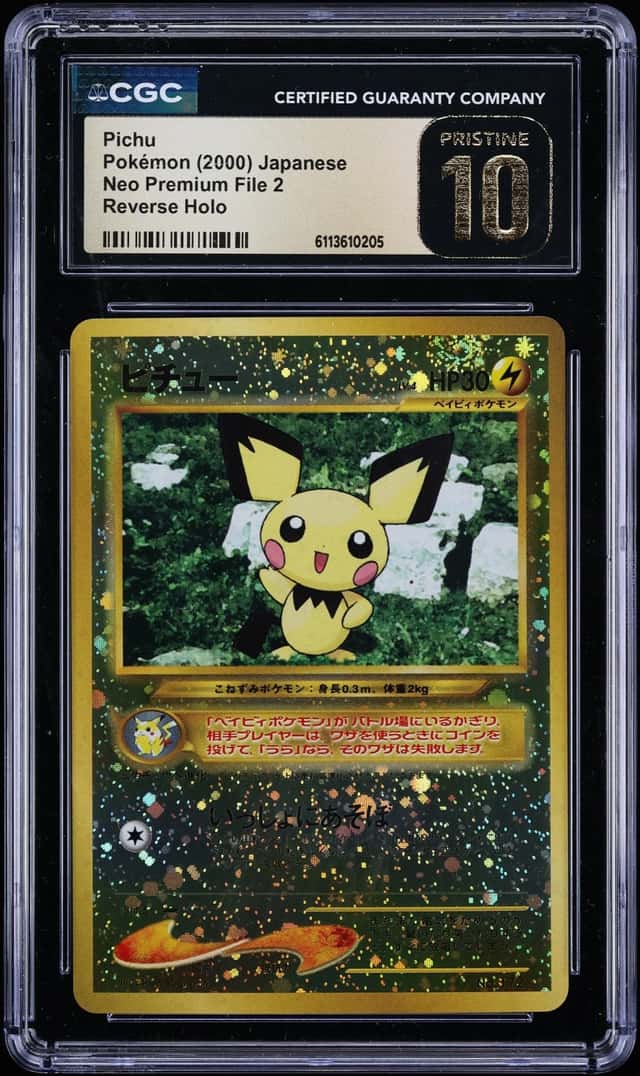 2000 Pokemon Japanese Neo Premium File 2 Reverse Holo Pichu #172 CGC 10 PRISTINE