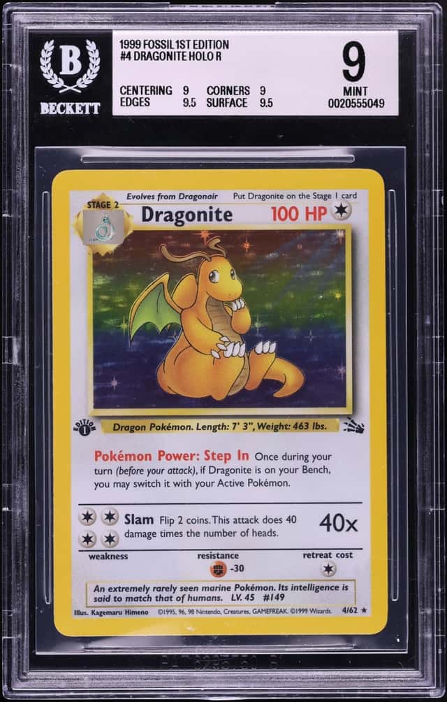 1999 Pokemon Fossil 1st Edition Holo Dragonite #4 BGS 9 MINT