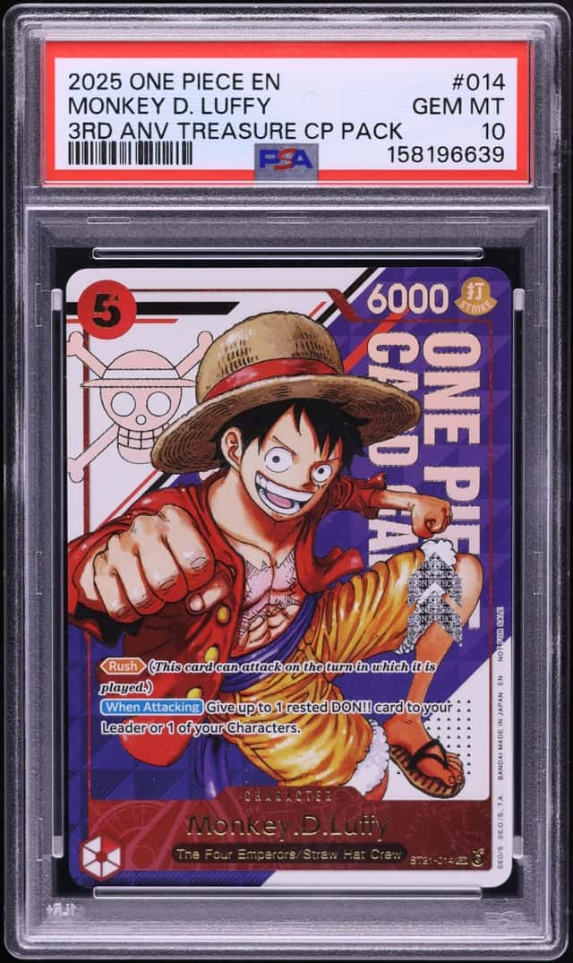 2025 One Piece 3rd Anniversary Treasure Pack Super Rare Monkey D. Luffy #ST21-014 PSA 10 GEM