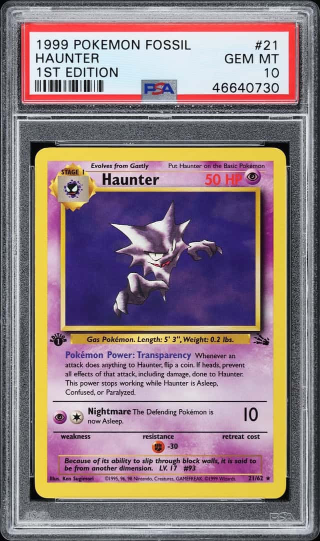 1999 Pokemon Fossil 1st Edition Haunter #21 PSA 10 GEM MINT