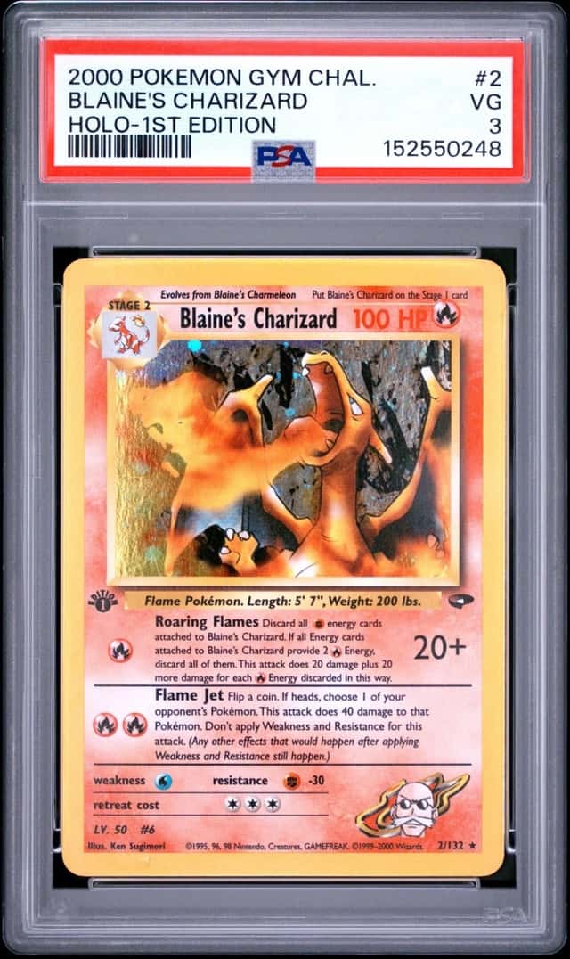 2000 POKEMON GYM CHALLENGE HOLO-1ST EDITION #2 BLAINE'S CHARIZARD PSA 3