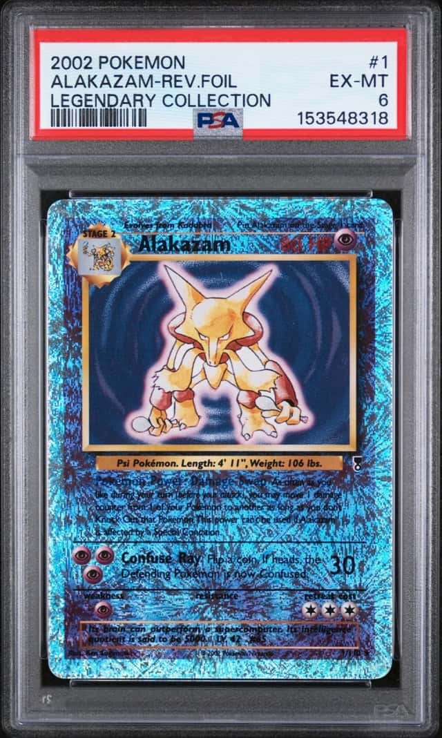 2002 POKEMON LEGENDARY COLLECTION #1 ALAKAZAM-REVERSE FOIL PSA 6