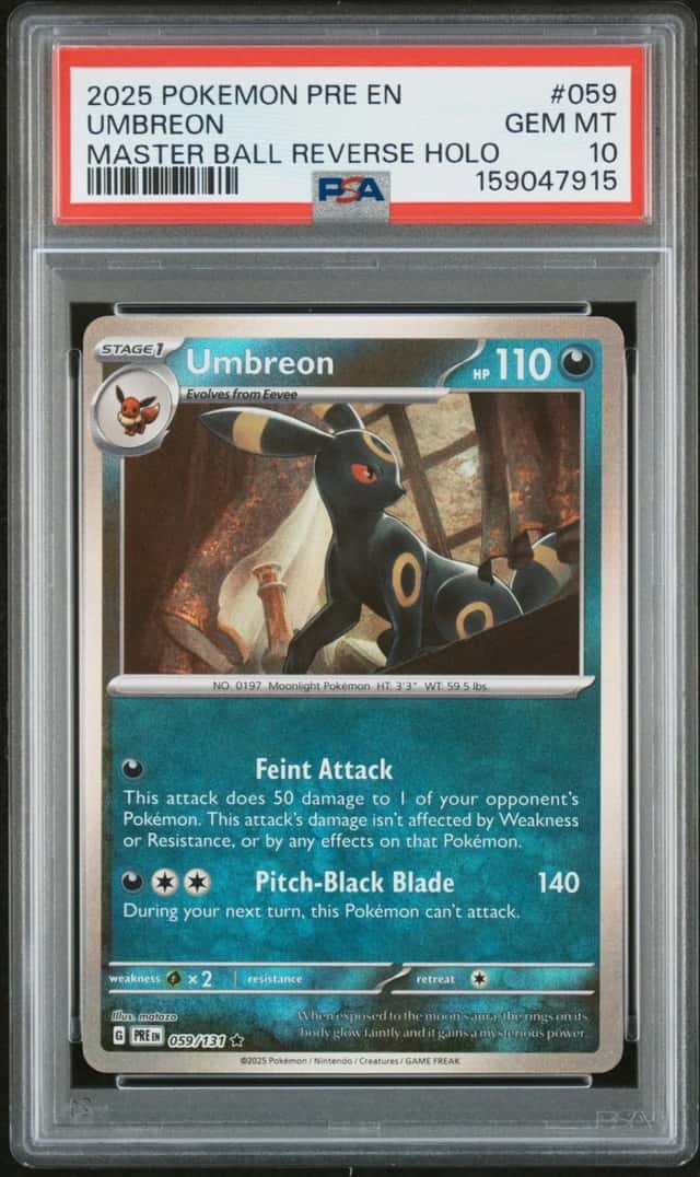 2025 POKEMON PRE EN-PRISMATIC EVOLUTIONS MASTER BALL REVERSE HOLO UMBREON PSA 10