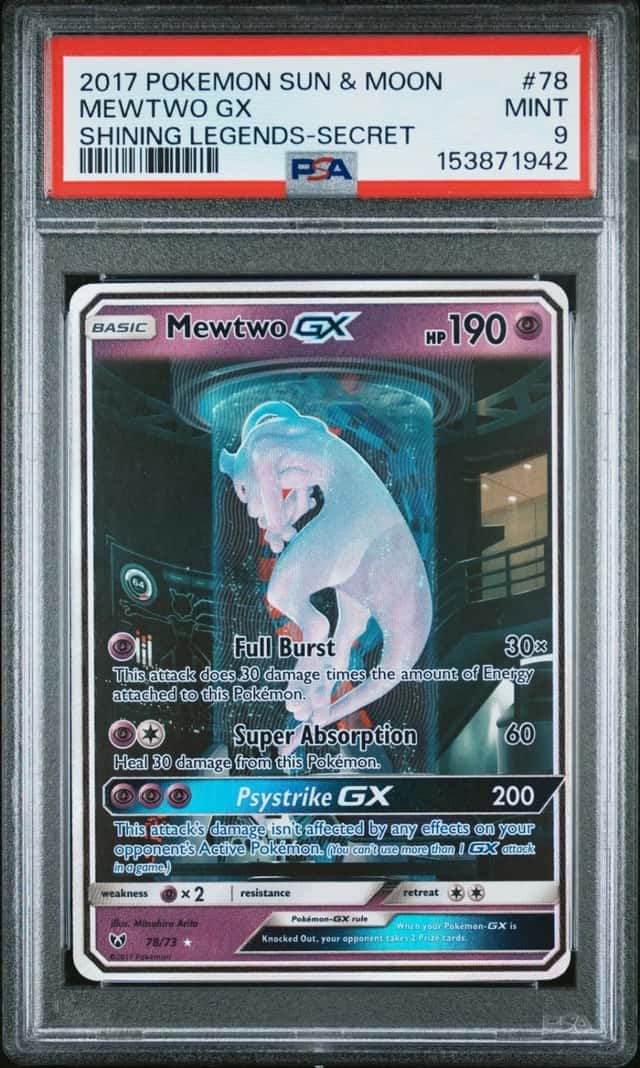 2017 POKEMON SUN & MOON SHINING LEGENDS SECRET #78 MEWTWO GX PSA 9