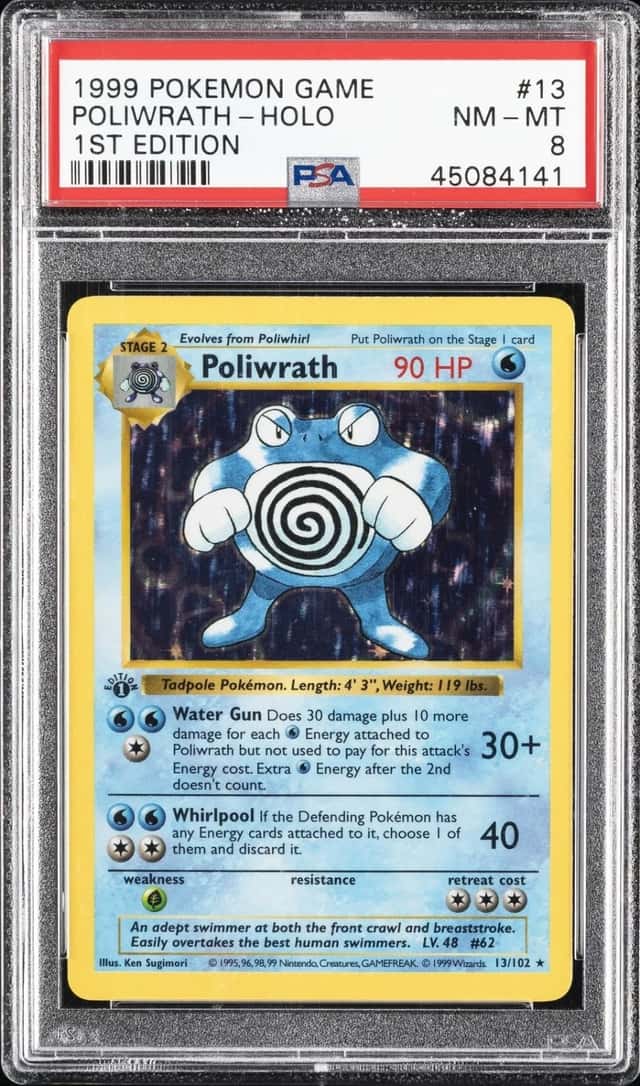 1999 POKEMON BASE SET 1ST EDITION #13 POLIWRATH-HOLO PSA 8