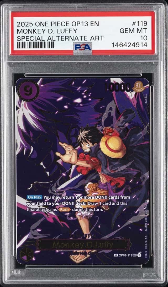 One Piece Monkey D. Luffy Op13-119 Carrying On His Will Special Alt Art PSA 10