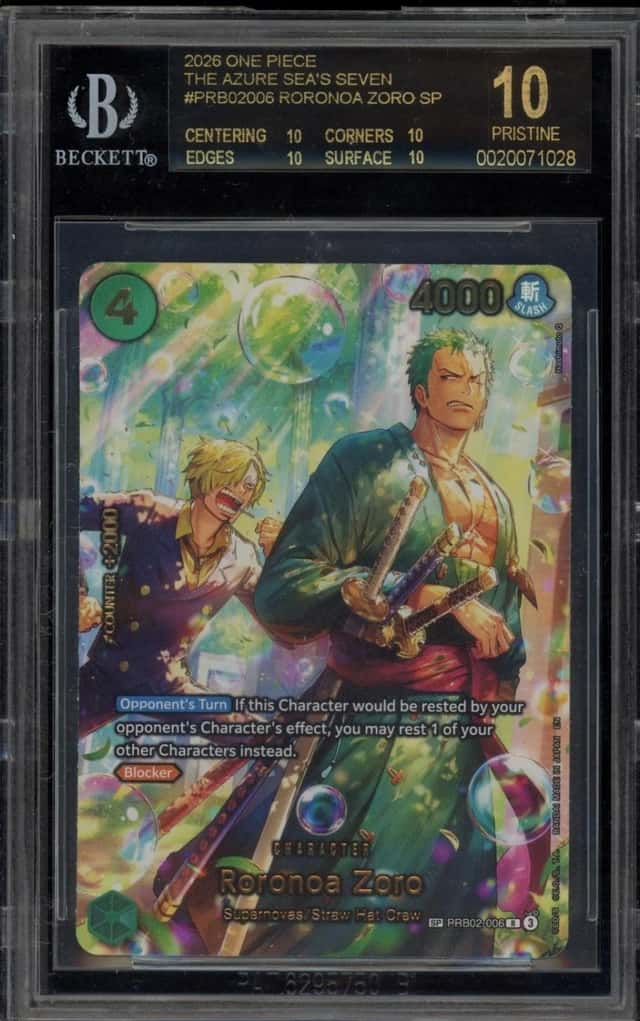 One Piece Roronoa Zoro Sp The Azure Sea's Seven PRB02-006 BGS 10 BLACK LABEL