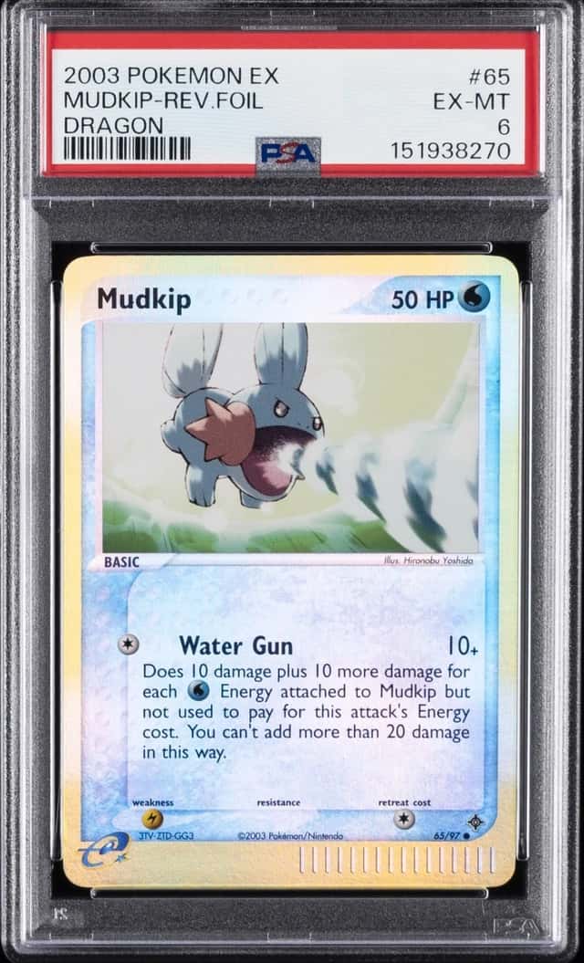2003 POKEMON EX DRAGON #65 MUDKIP-REVERSE FOIL PSA 6