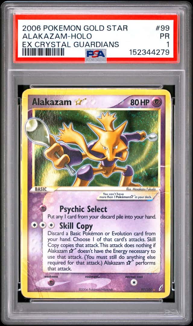 Pokemon Alakazam Gold Star Holo EX Crystal Guardians 99/100 PSA 1