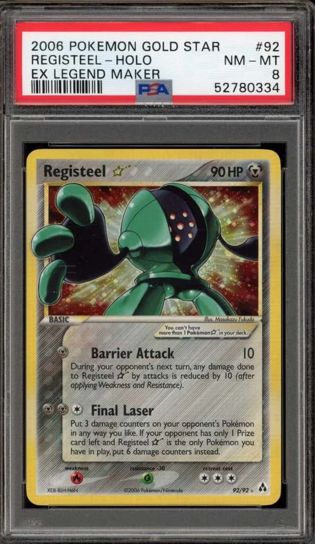 Pokemon Registeel Gold Star Holo EX Legend Maker 92/92 PSA 8