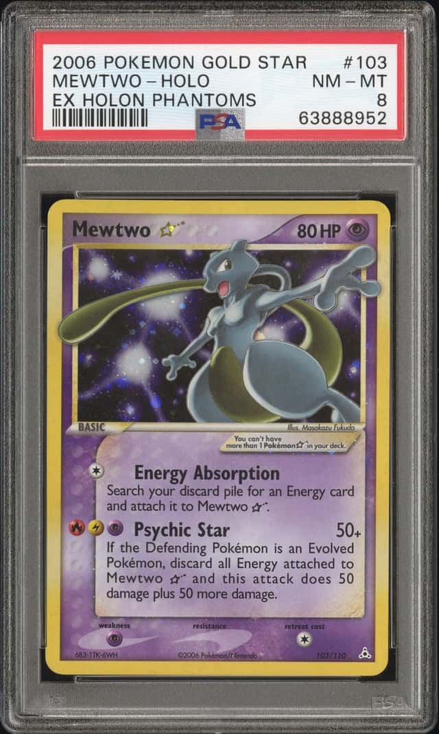 Pokemon Mewtwo Gold Star Holo EX Holon Phantoms 103/110 PSA 8