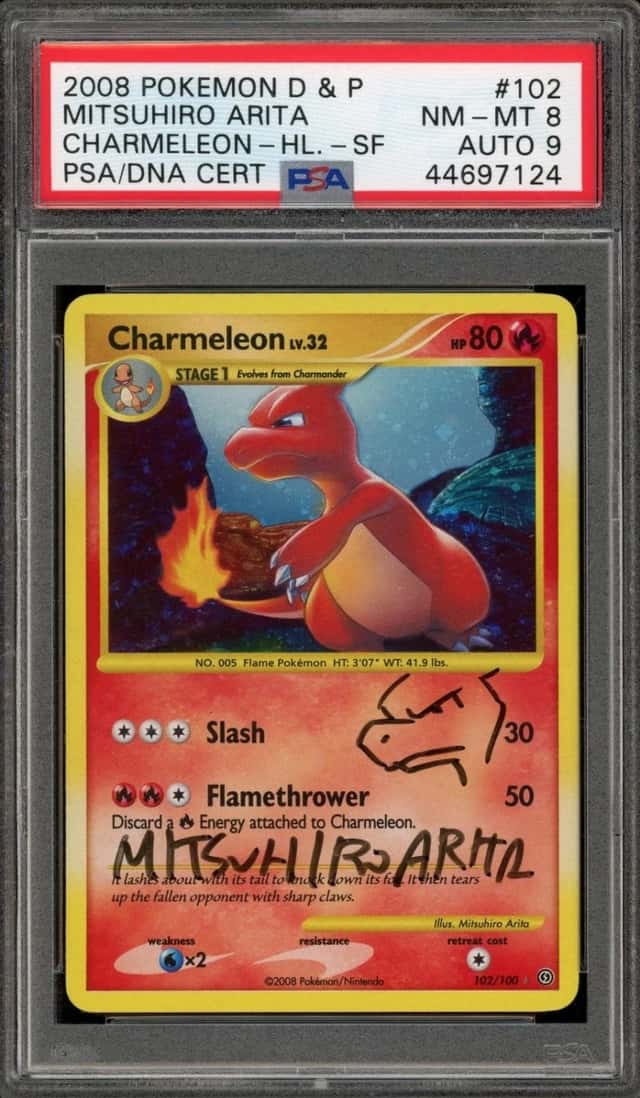 Pokemon Charmeleon Mitsuhiro Arita Sketch Auto 9 Holo Stormfront 102/100 PSA 8