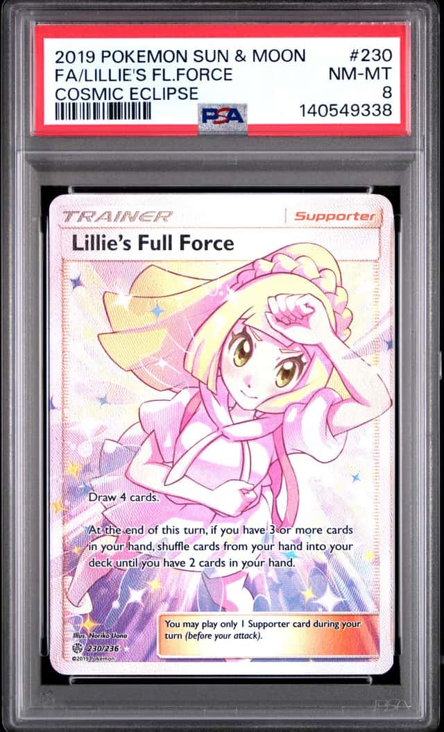 2019 POKEMON SUN & MOON COSMIC ECLIPSE #230 FULL ART/LILLIE'S FULL FORCE PSA 8